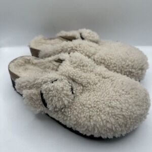 NEW BIRKENSTOCK PAPILLIO BOSTON TEDDY SHEARLING BIG BUCKLE SLIPPERS IVORY Sz 39